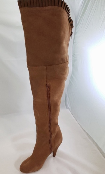HOT IN HOLLYWOOD Brown Sued Knee High Heels 9M - Picture 3 of 11
